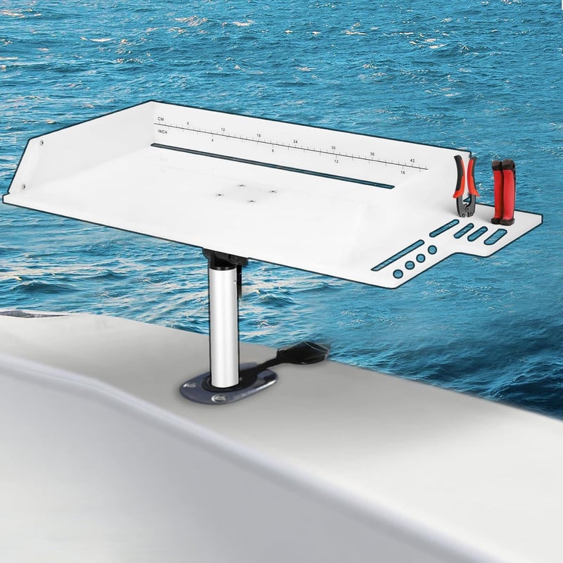 Anrain Boat Cutting Board 25.1" x 13", Bait Board/Fillet Table with Separate Tool Slots, 360° Adjustable Fishing Fillet Table, Extended Boat Fish Cleaning Table with Scale(Fish pad +2 fish hooks) - Image 1